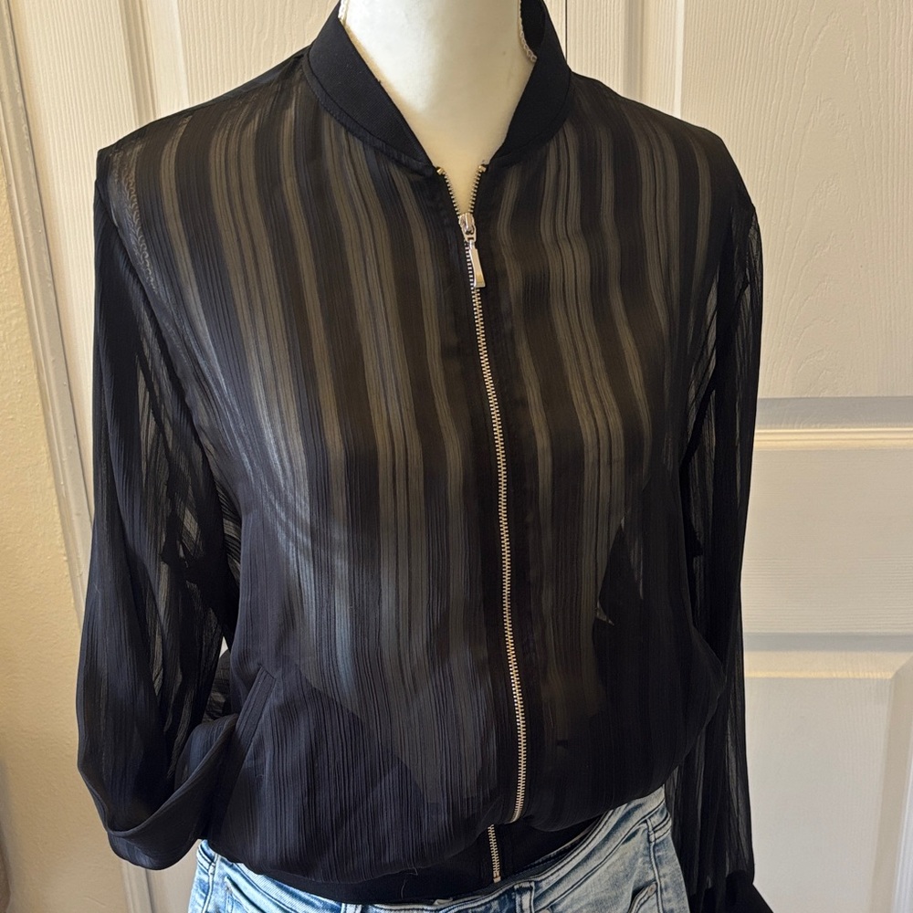 Zara Black Striped Bomber Jacket